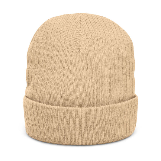 Beige Ribbed Beanie — DIYD Cuffed Knit Hat