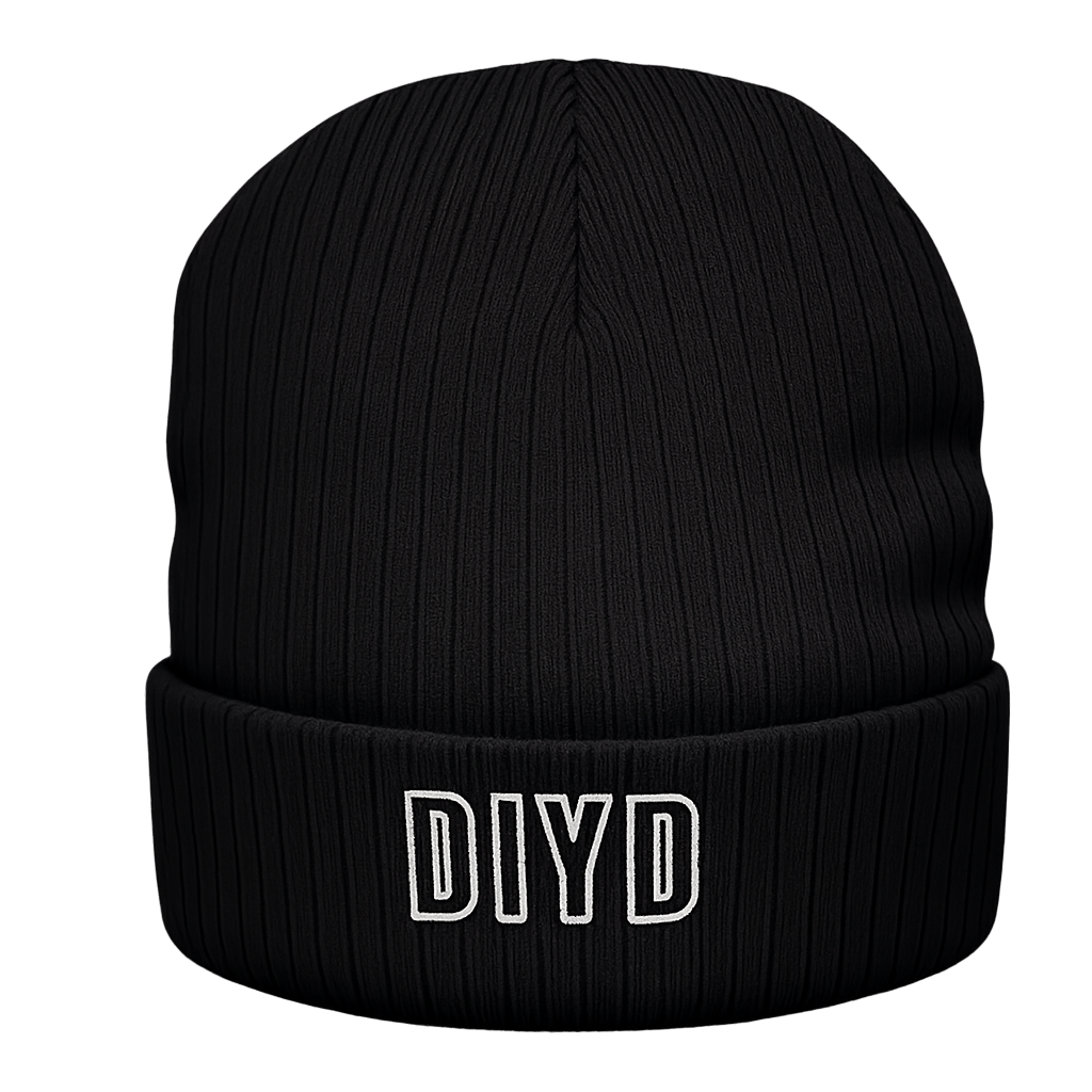 Black Ribbed Beanie - Embroidery DIYD