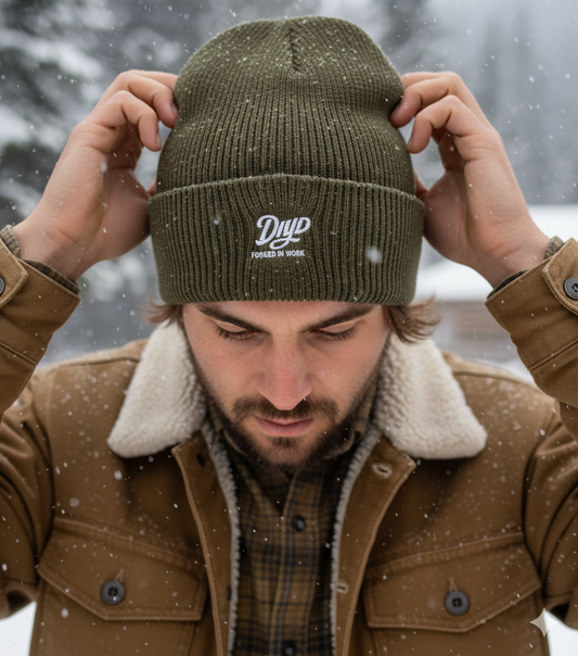 Olive Beanie - Man wearing DIYD