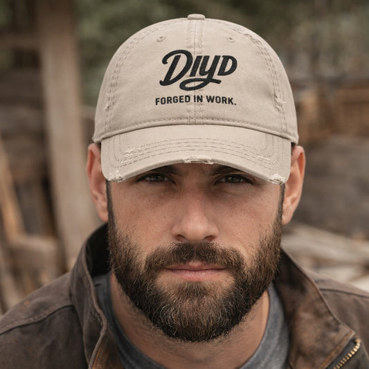 Khaki Distressed DIYD Dad Hat — Embroidered Vintage Baseball Cap