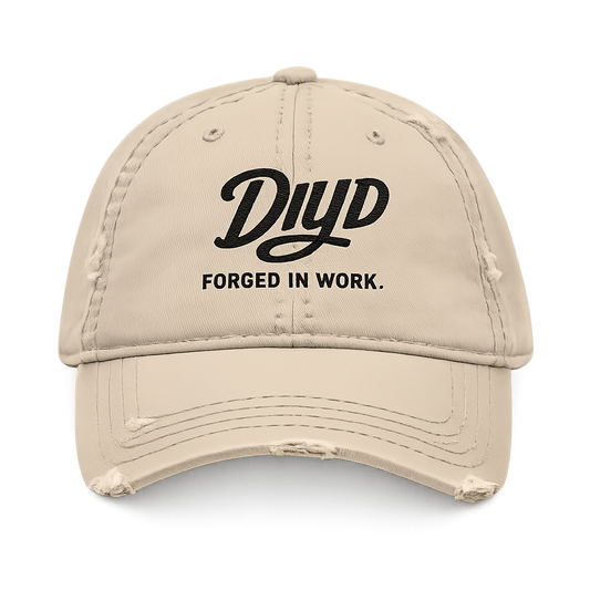 Khaki Distressed DIYD Dad Hat — Embroidered Vintage Baseball Cap