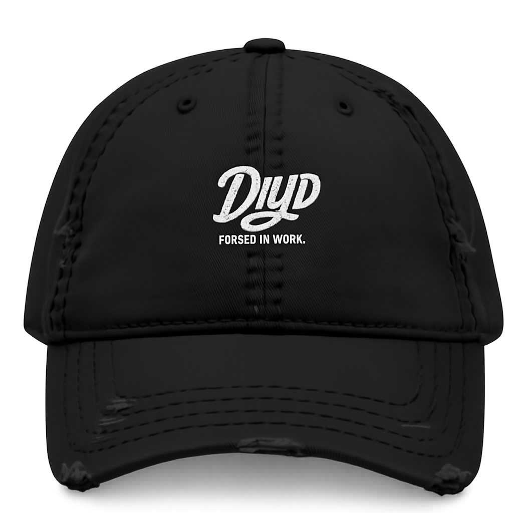 Black Distressed DIYD Embroidered Dad Hat — Retro 'DiyD' Script Baseball Cap