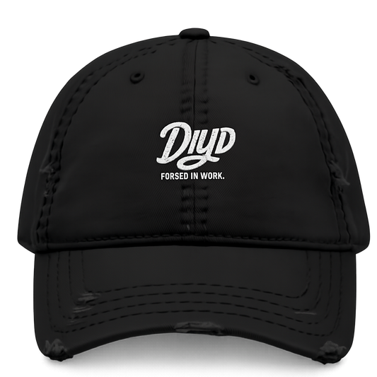 Black Distressed DIYD Embroidered Dad Hat — Retro 'DiyD' Script Baseball Cap