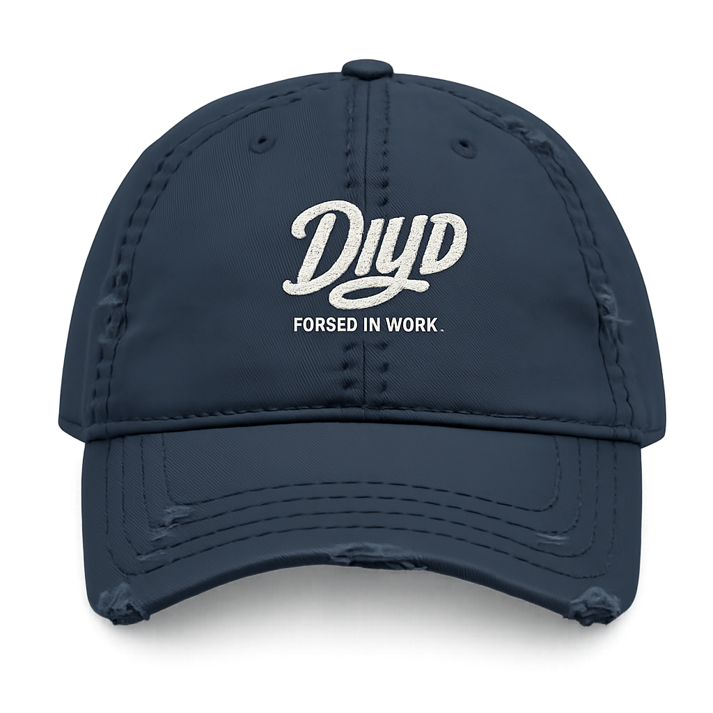 Navy Distressed DIYD Embroidered 'Dad' Hat - Vintage Baseball Cap ("Dad: Forged in Work")