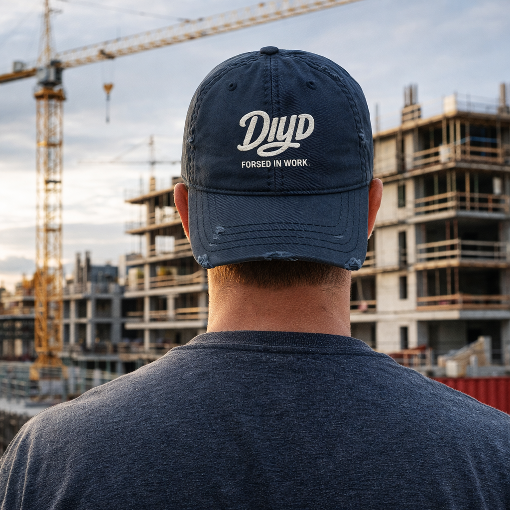 Navy Distressed DIYD Embroidered 'Dad' Hat - Vintage Baseball Cap ("Dad: Forged in Work")