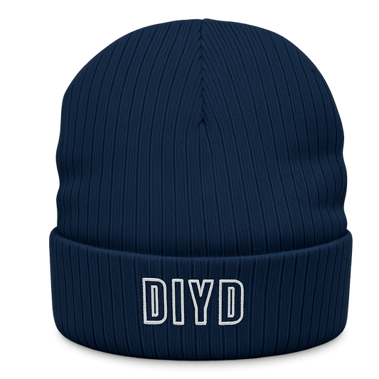 Navy Blue Embroidered 'DIYD' Ribbed Knit Beanie