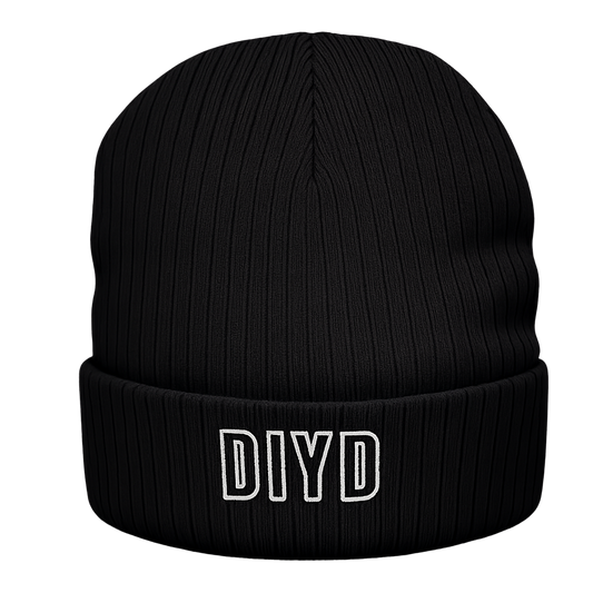 Black Ribbed Beanie - Embroidery  DIYD