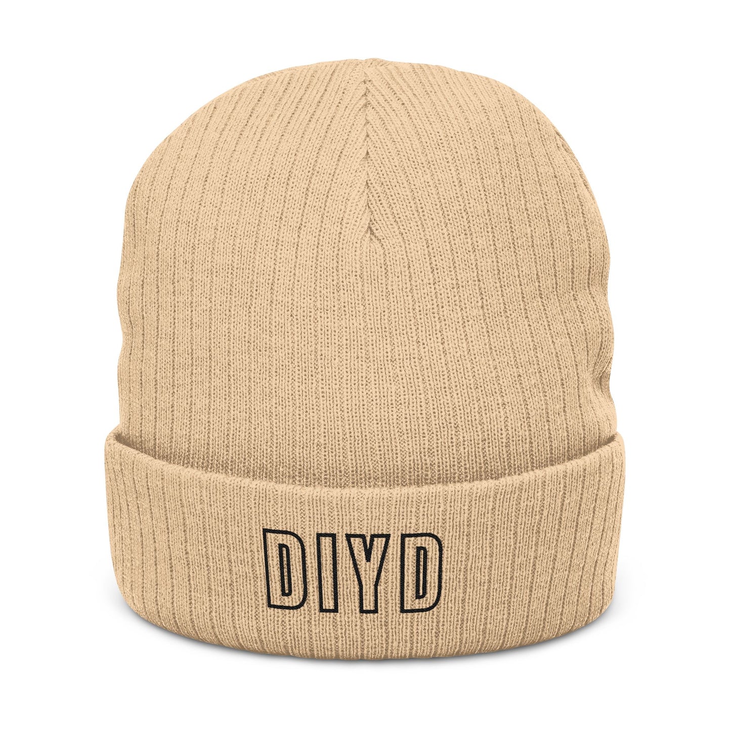 Beige Ribbed Beanie — DIYD Cuffed Knit Hat