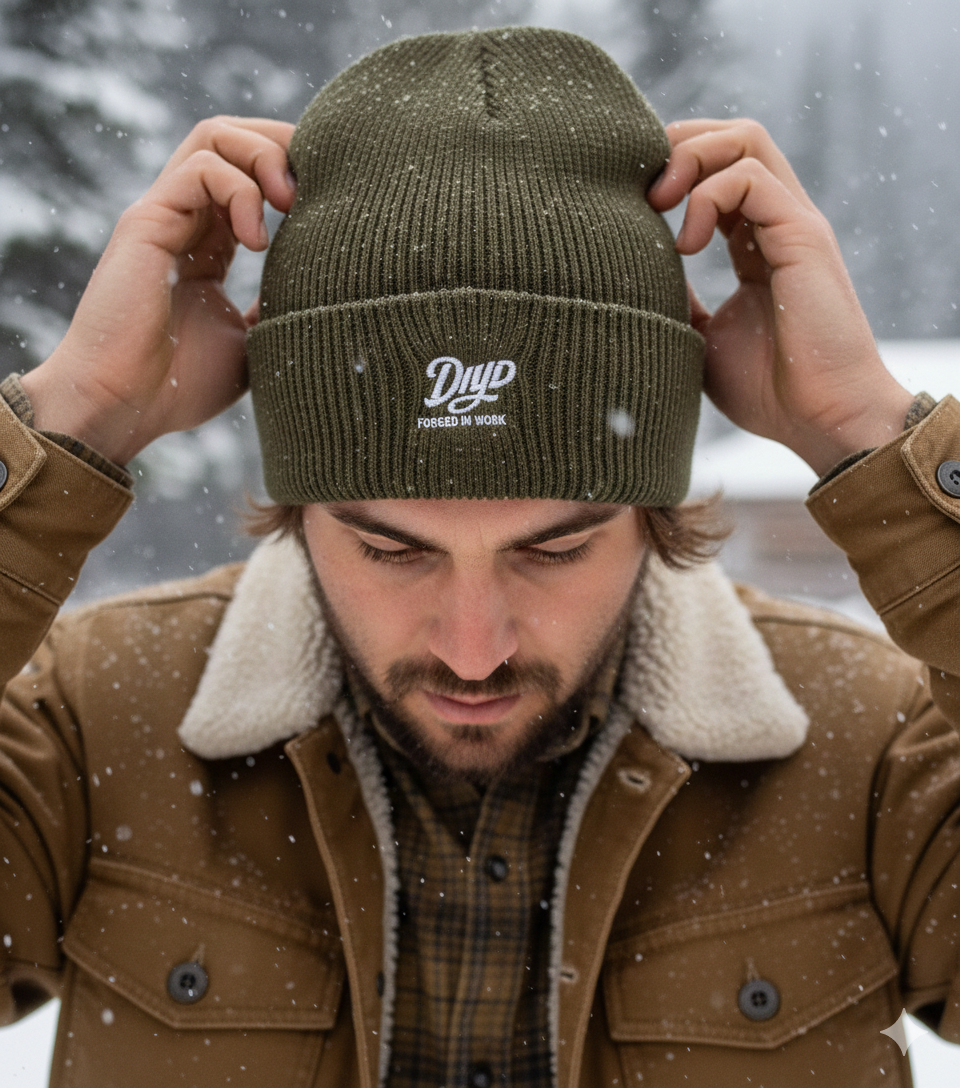 Olive Beanie - Man wearing DIYD